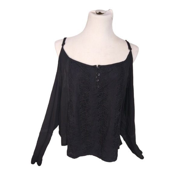 Color Swatch Women's Black Cold Shoulder Blouse - Picture 1 of 7